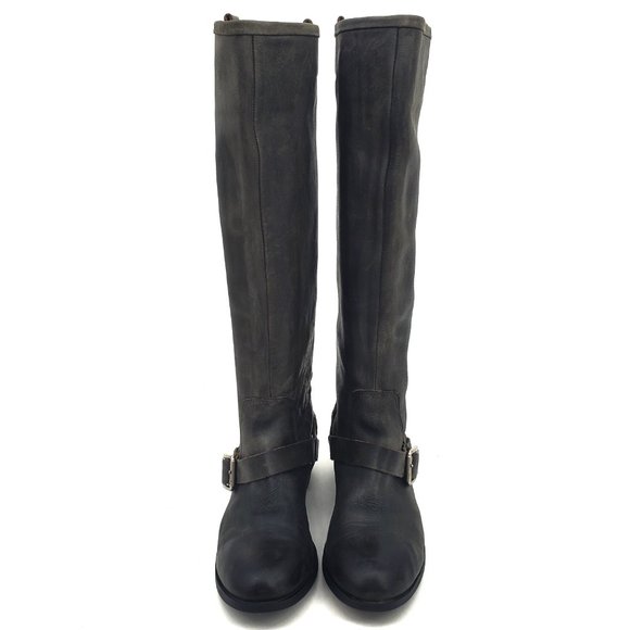 Lucky Brand May Tall Boho Grey Leather Pull On Embroidered Riding Boots Size 9 - Picture 7 of 13